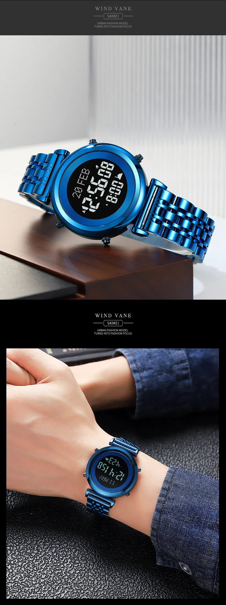 Muslim Azan Digital Watch Mens Back Light Waterproof Steel Hijri Islamic Wristwatch Prayer Qibla Compass Alarm Clock