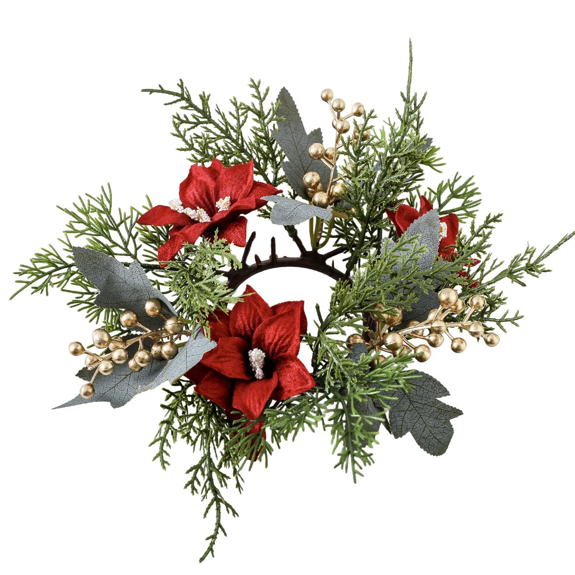 Red Berry Wreath Classic Candle Holder Decorative Ring Festive Pinecone Decoration For Table Decor Holiday Gathering Christmas
