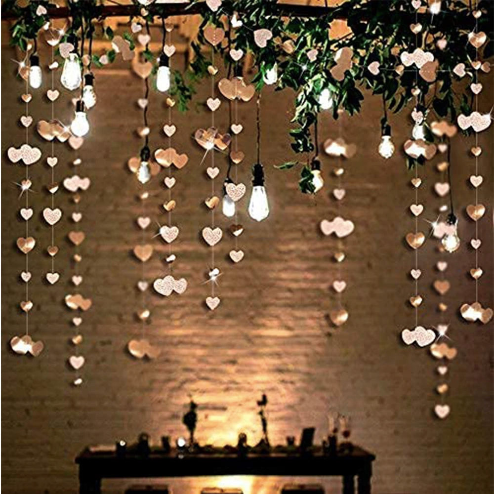Champagne Gold Party Decorations Star Dots Garlands  Hanging Paper Heart Streamer Banner Wedding Valentine Day Party Flag Decor