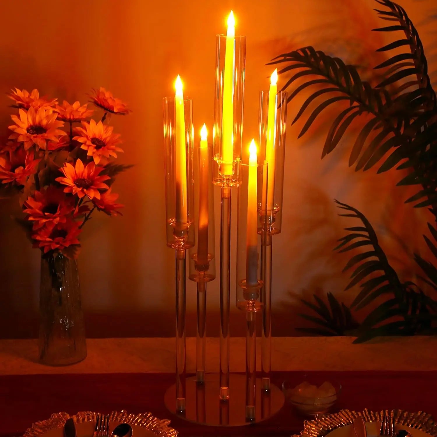 2/4/6/8/10pcs Acrylic Candelabra Centerpieces Clear Candle Holder for Wedding 5 Arm Candlesticks Holder with Acrylic Shade