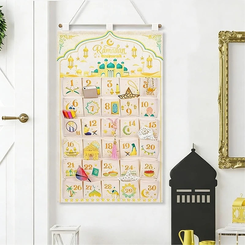 Ramadan 30-Day Advent Calendar for Muslim Islamic Kid Boy Girl Kareem Eid al-Fitr Wall Hanging Home Decoration