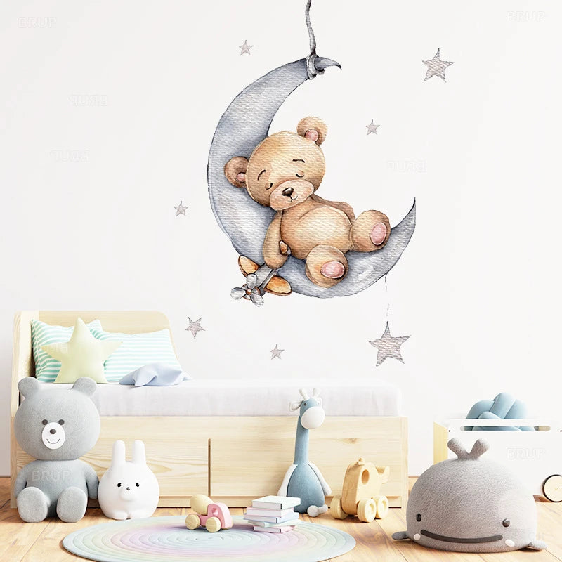 1Pc Cartoon Animal Star Moon Cat Rabbit Bear Wall Stickers for Room Decoration Living Room Decor for House