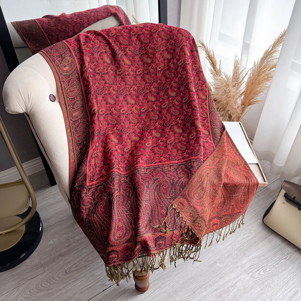 Large Size Pashmina Shawl Tassel Paisley Small flowers Element Scraf Casual Outdoor Wear Muslim Headscarf Elegant Wrap for Women