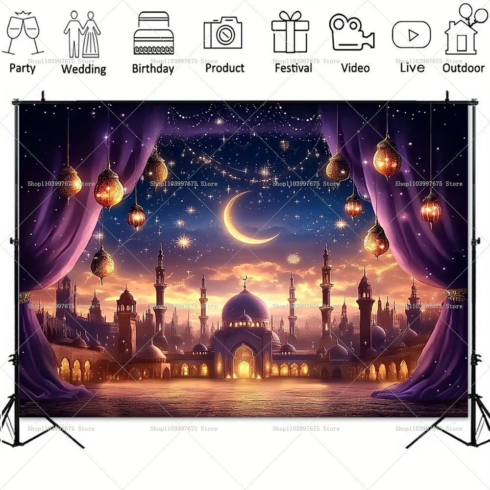 Elegant Ramadan Lanterns Backdrops Ramadan Eid Mubarak Party Decorations Photography Background Banner Studio Photo Booth Props