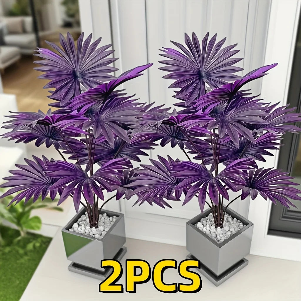 2pcs 12Leaves Purple Simulated Palm Trees Plants Realistic Artificial Trees Suitable Bedroom Outdoor Gothic Halloween Decora