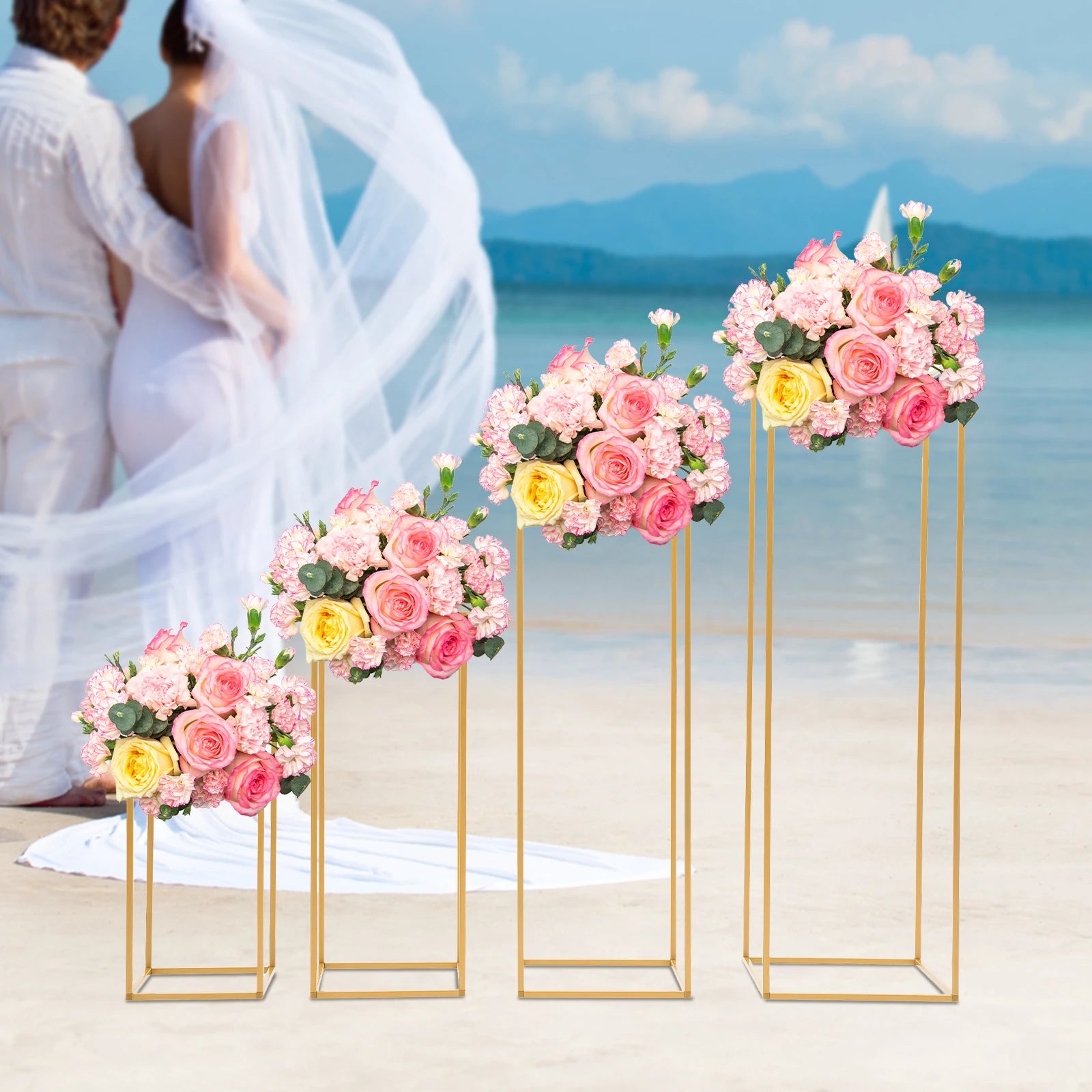 4 Different Height Wedding Flower Stand Metal Floor Geometric Vase Set Wedding Centerpieces For Table Tall Decorations For Party