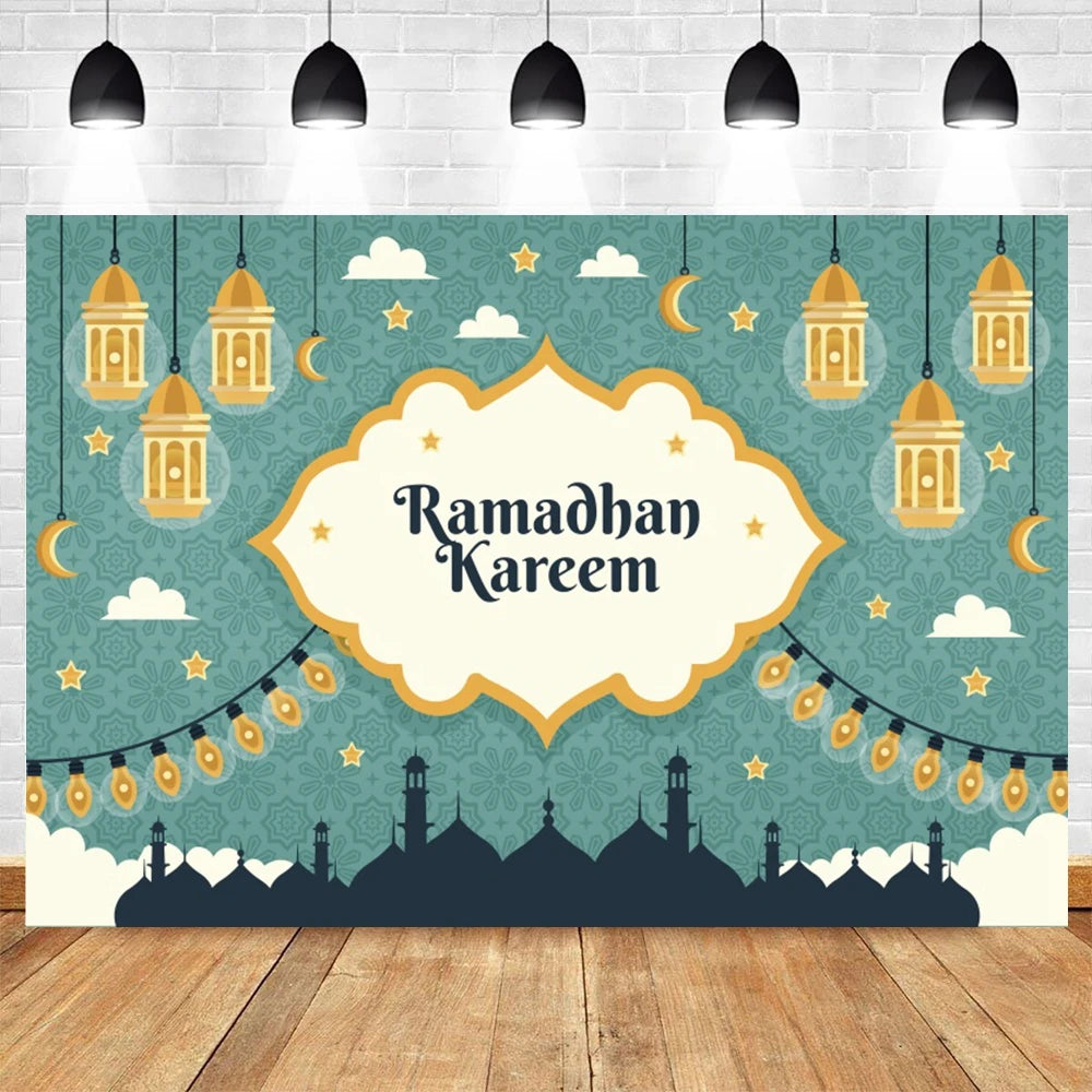 Eid Mubarak Backdrop for Photography EID Al Adha Muslim Ramadan Kareem Moon Lantern Islamic Eid al-Fitr Photo Background Props