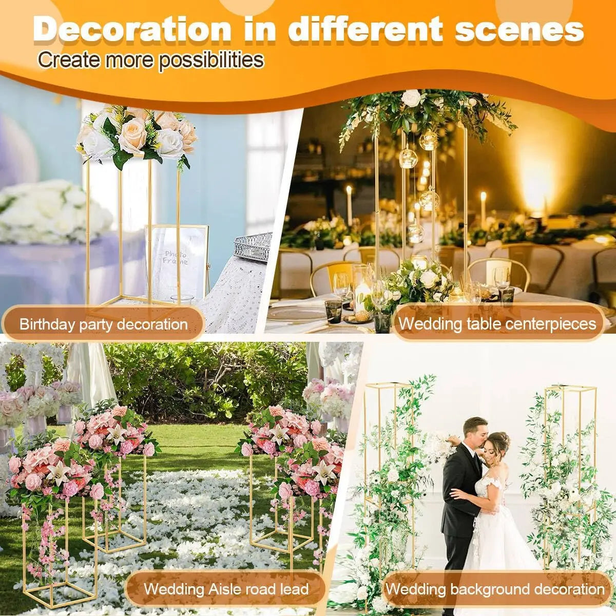 Pack of 5 Gold Wedding Table Centerpiece 23.6inches Tall Metal Flower Stand for Party Event Home Decor(Gold)