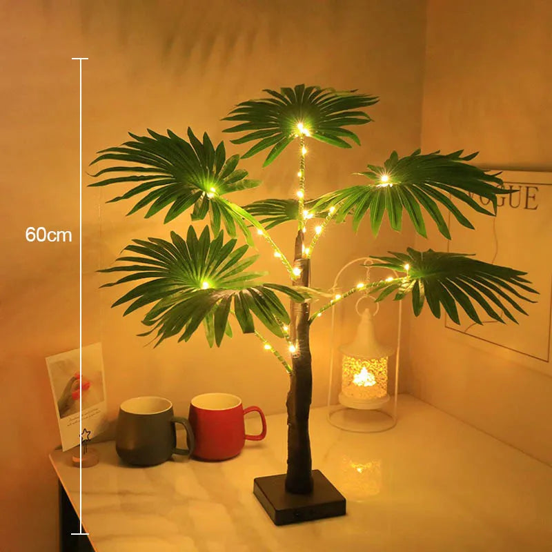 55CM Creative LED Table Lamp Palm Tree USB Artificial Plant Decor Desk Lights Home Bedroom Bedsides Night Lamp Decoration Lamp