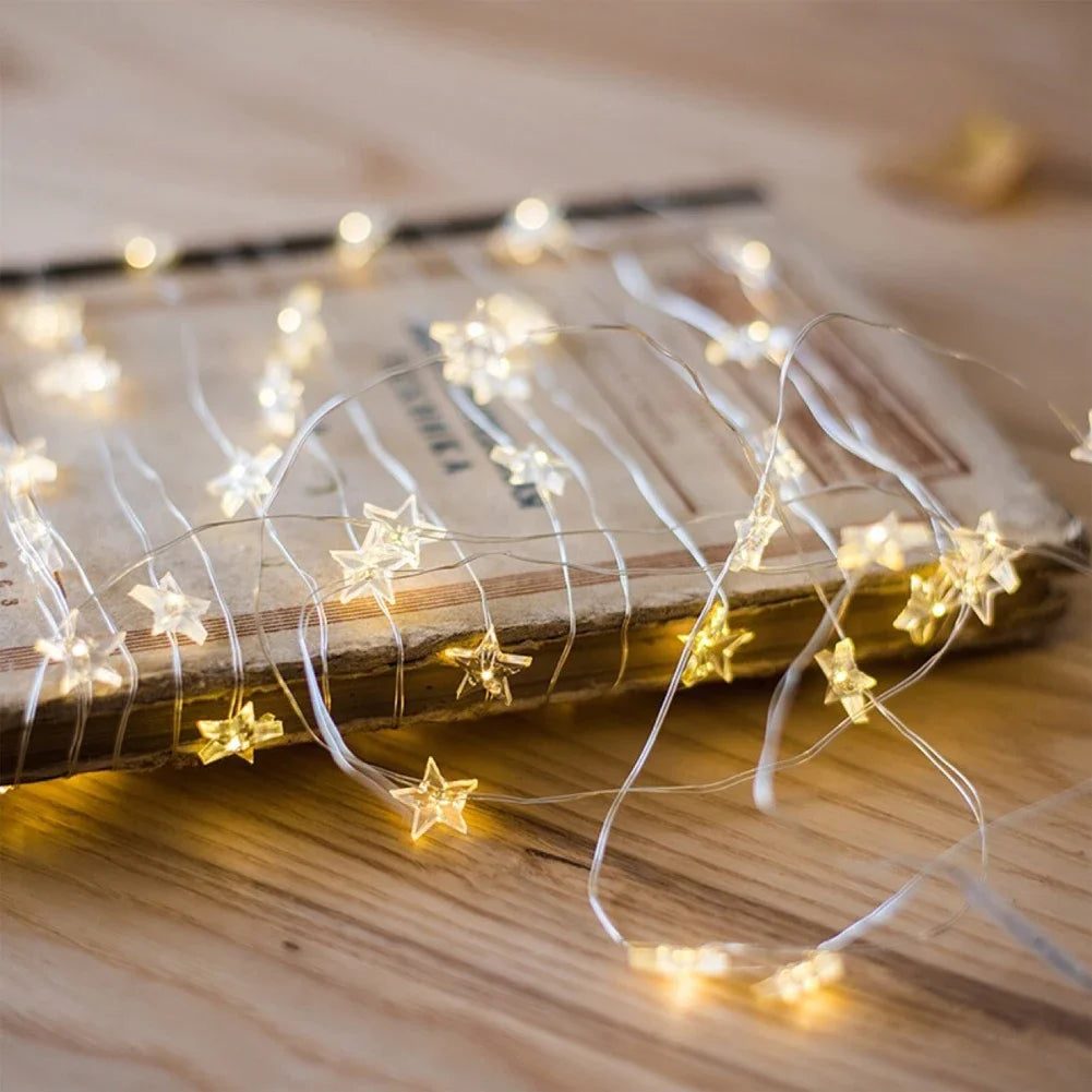LED Star Copper String Lights, 10–60 LED Fairy Light, Christmas Party & Wedding Decor, Home Outdoor Patio Twinkle Lamps