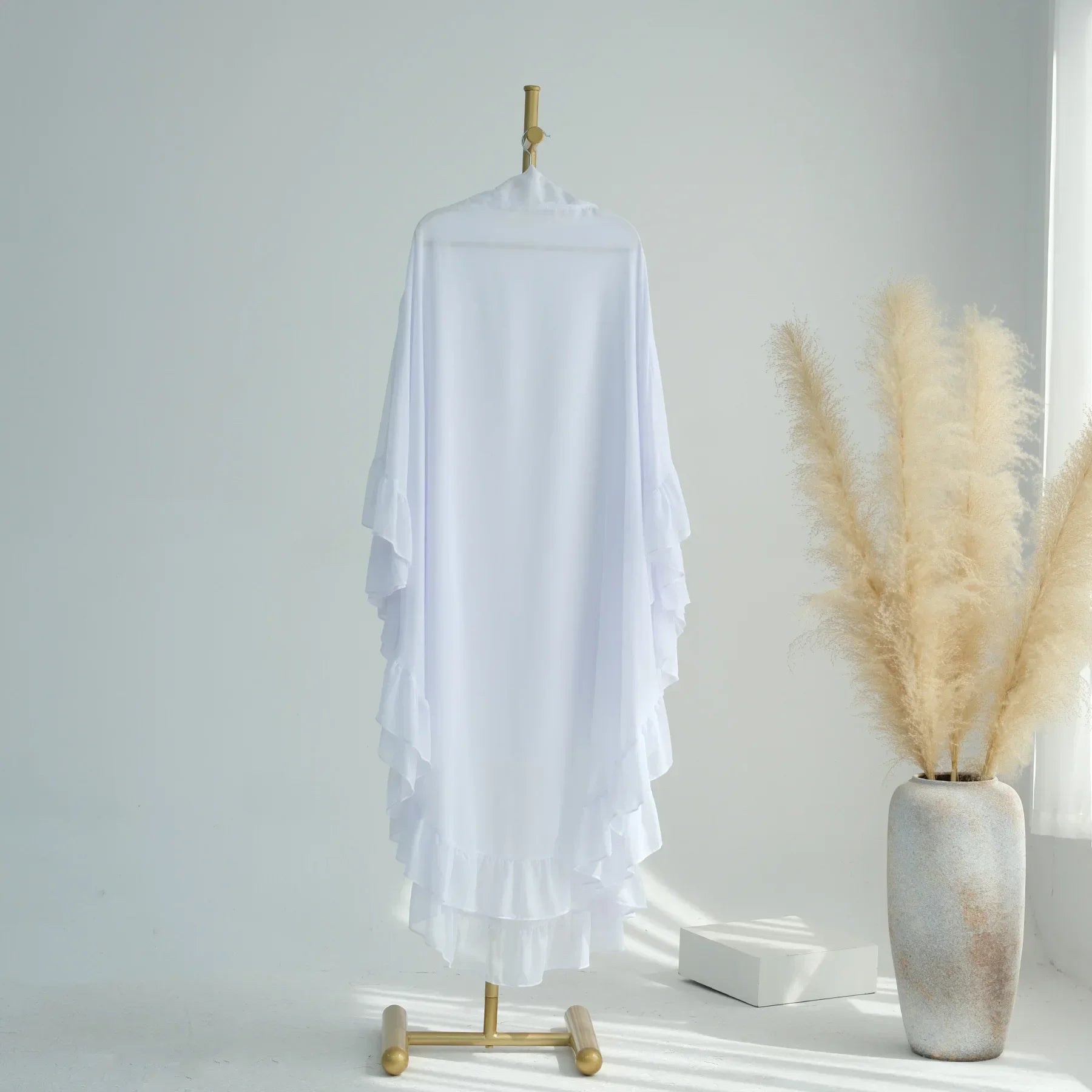 Ruffles Extra-long 2 Layers Chiffon Khimar, Sweet Muslim Women Hijab Scarf, Dubai Turk Islamic Clothing, Headscarf, Ramadan Eid