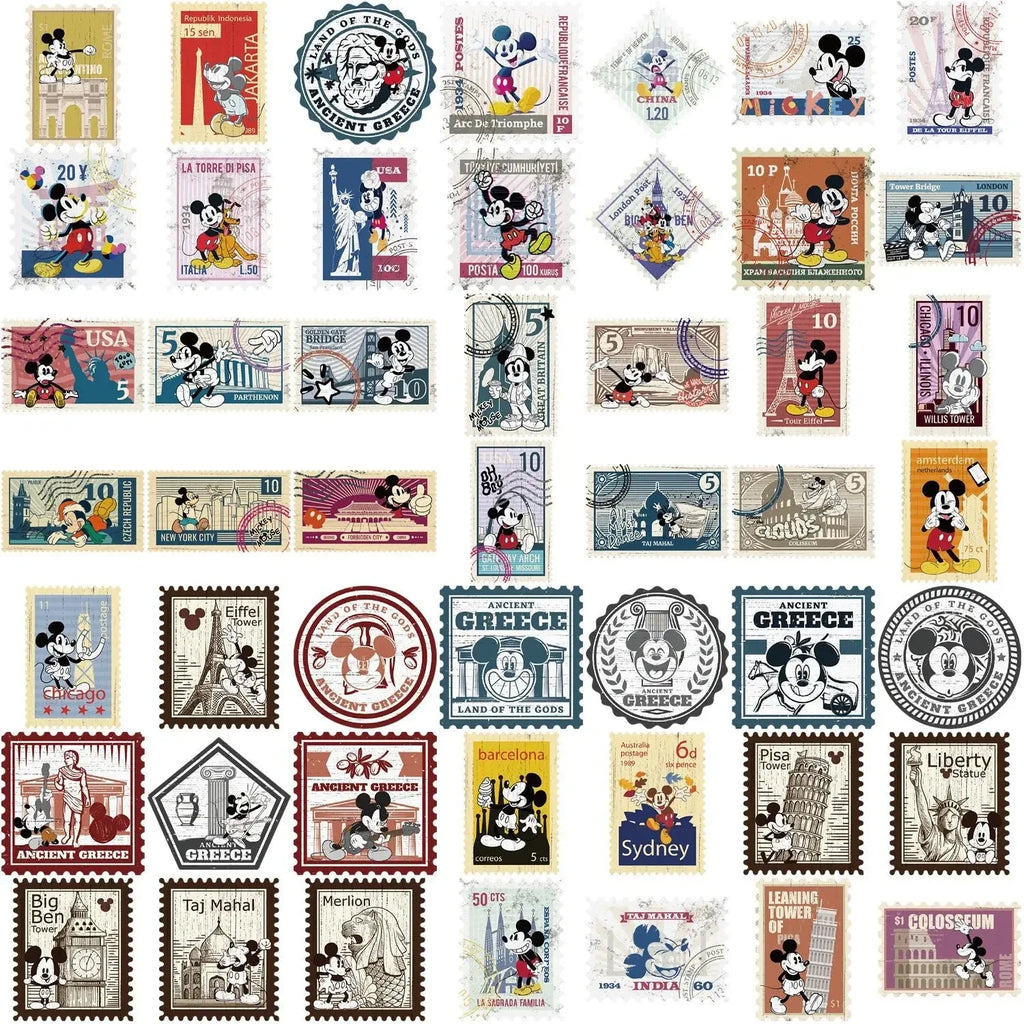 50PCS Retro Disney Mickey Stamps Cartoon Sticker DIY Phone Laptop Luggage Skateboard Graffiti Decals Fun for Kids Toys Gifts