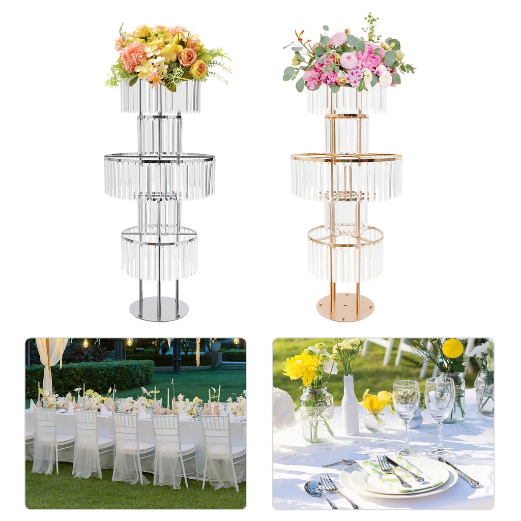 5 Tiers Gold/Silver Wedding Centerpieces Flower Stand Vase Centerpiece Acrylic Flower Stand with Hanging Acrylic