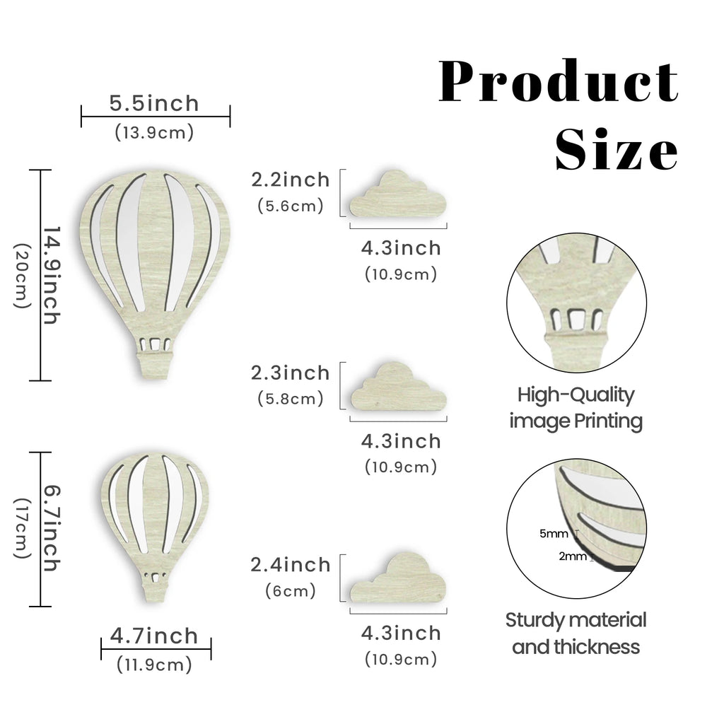 Simple Wooden Wall Decoration Hot Air Balloons Sun Moon Stars Heart-shaped Wall Ornaments Warm Sweet Children's Rooms