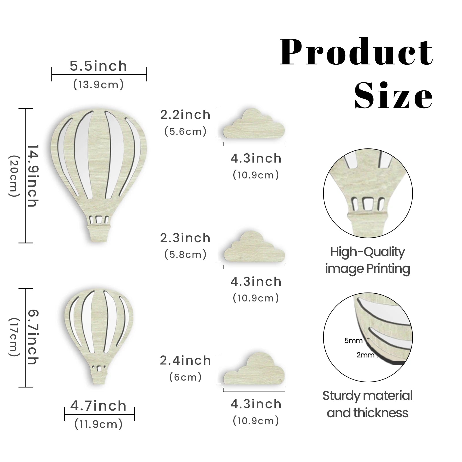Simple Wooden Wall Decoration Hot Air Balloons Sun Moon Stars Heart-shaped Wall Ornaments Warm Sweet Children's Rooms