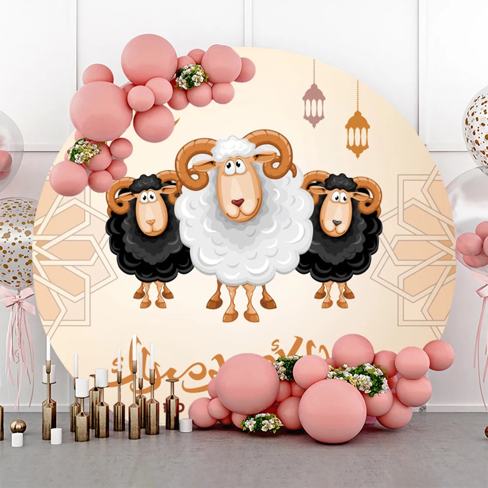 Eid al Fitr Mubarak Round Backdrop Cover Arab Ramadan Karim Golden Moon Star Cloud Lantern Party Decor Banner Photo Stall Props