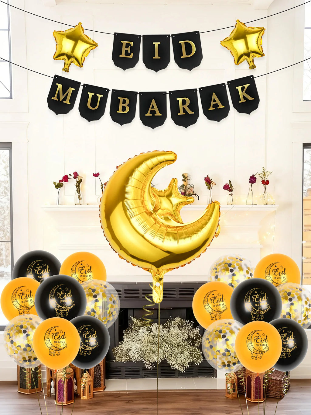 19pcs Eid balloon set, suitable for Ramadan, Eid Mubarak, Ramadan, family Eid decorations, Ramadan Kareem, Ramadan Mubarak