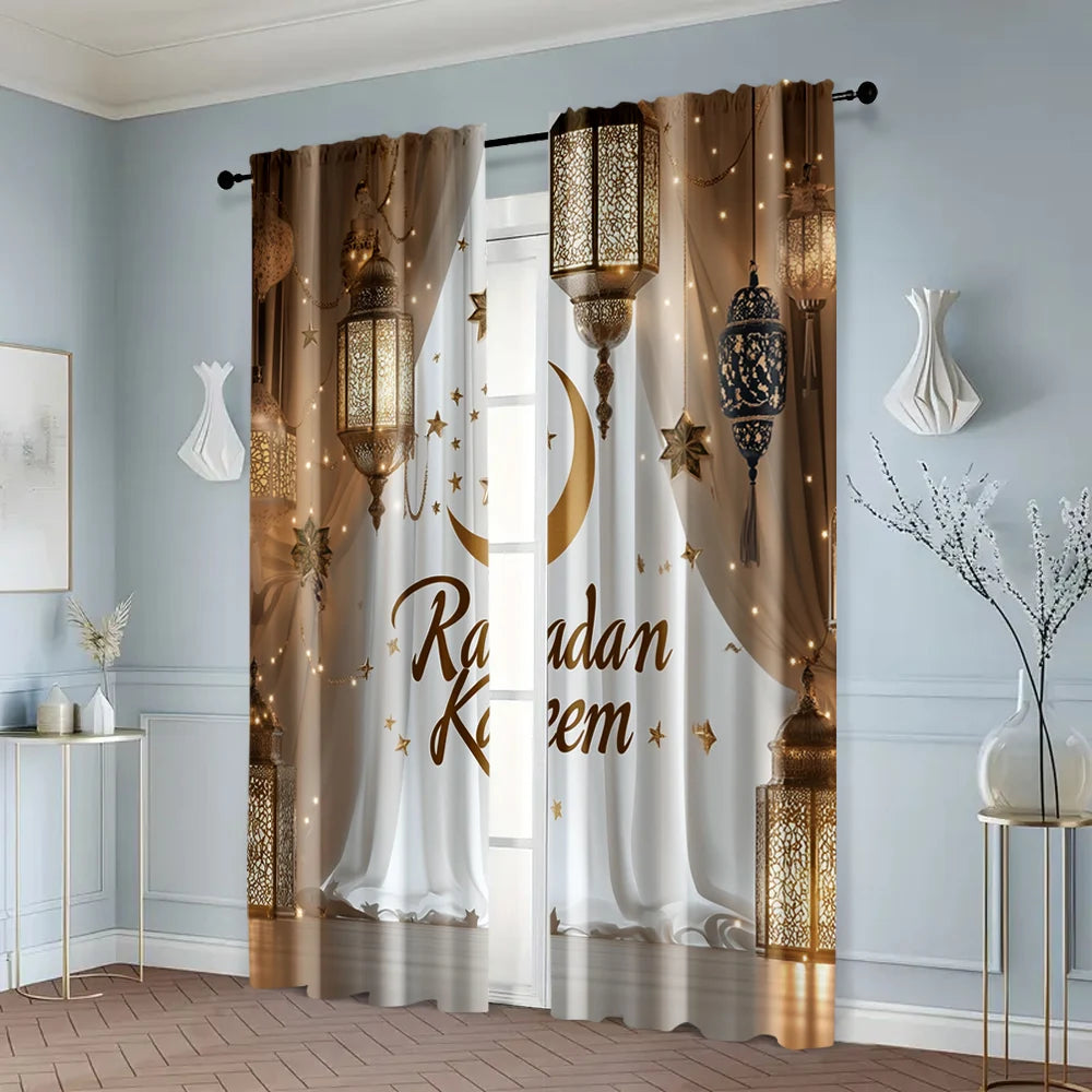 2pcs, Popular Curtain Panels Ramadan Moon Polyester Woven Polyester Woven (without rod) All Seasons Ldeal for Home & Office
