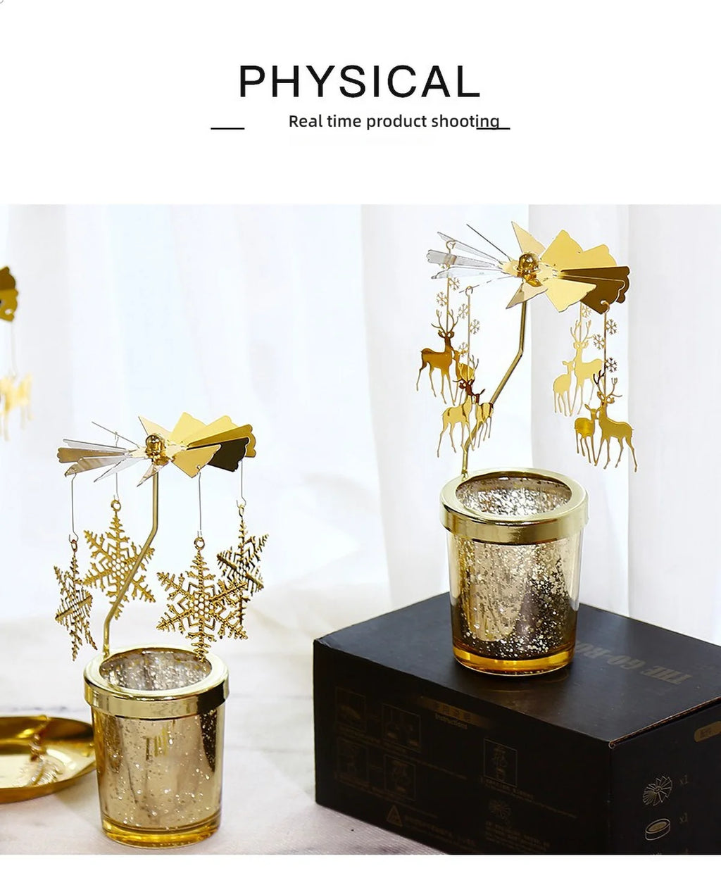 Gold Metal Rotating Tealight Candle Holder for Table Design Candlesticks‌ - Elegant Dining Room Decor, Unique Centerpiece