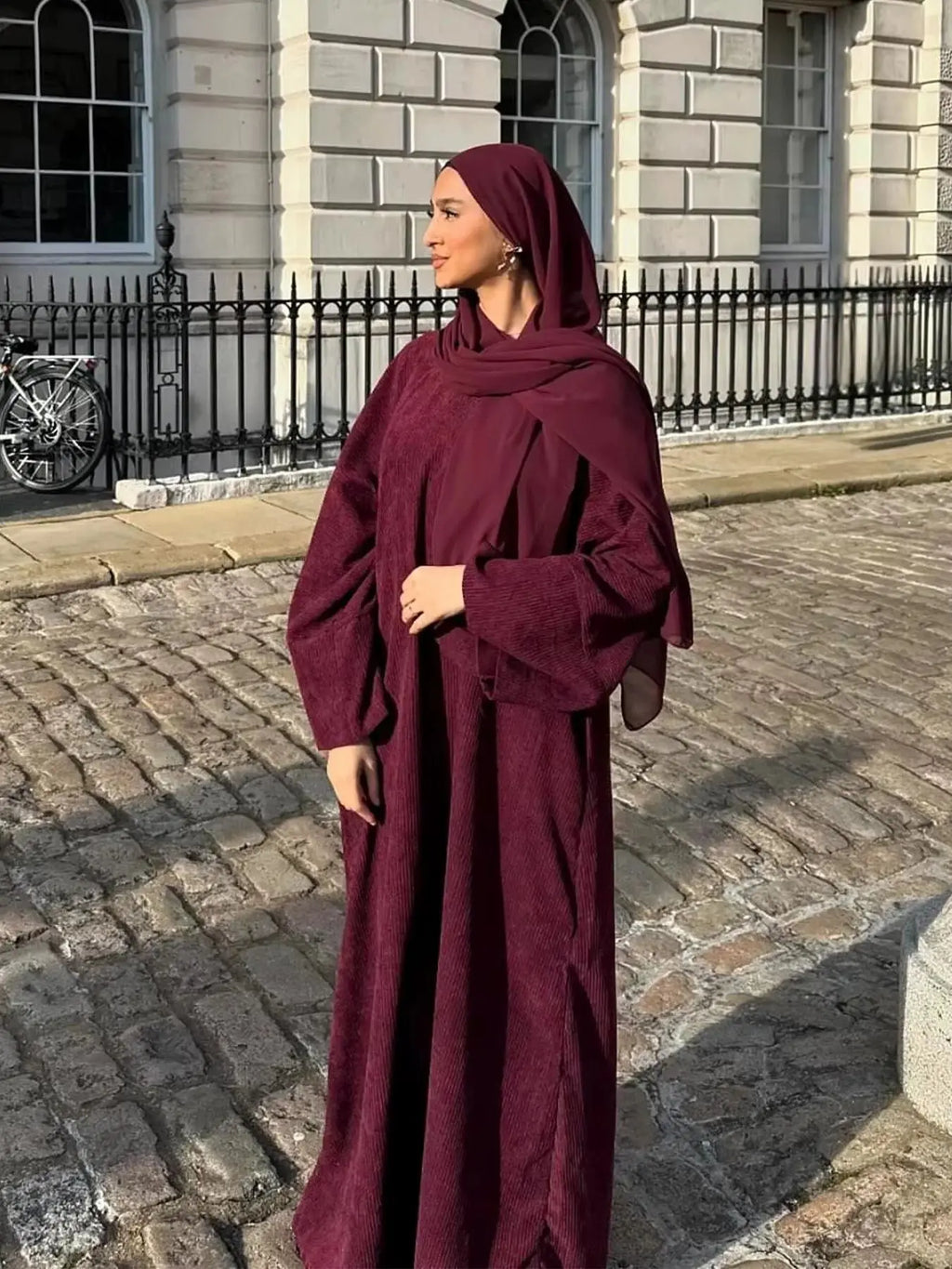 Closed Casual Corduroy Winter Abaya for Muslim Women – Eid 2025 Moroccan Kaftan Caftan Modest Dress
