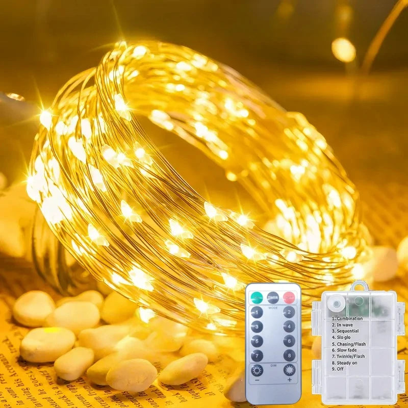 50-300LED Fairy Light Battery Operated, with Remote ，8mode Waterproof Christmas Decorative Light String Birthday, Party, Holiday