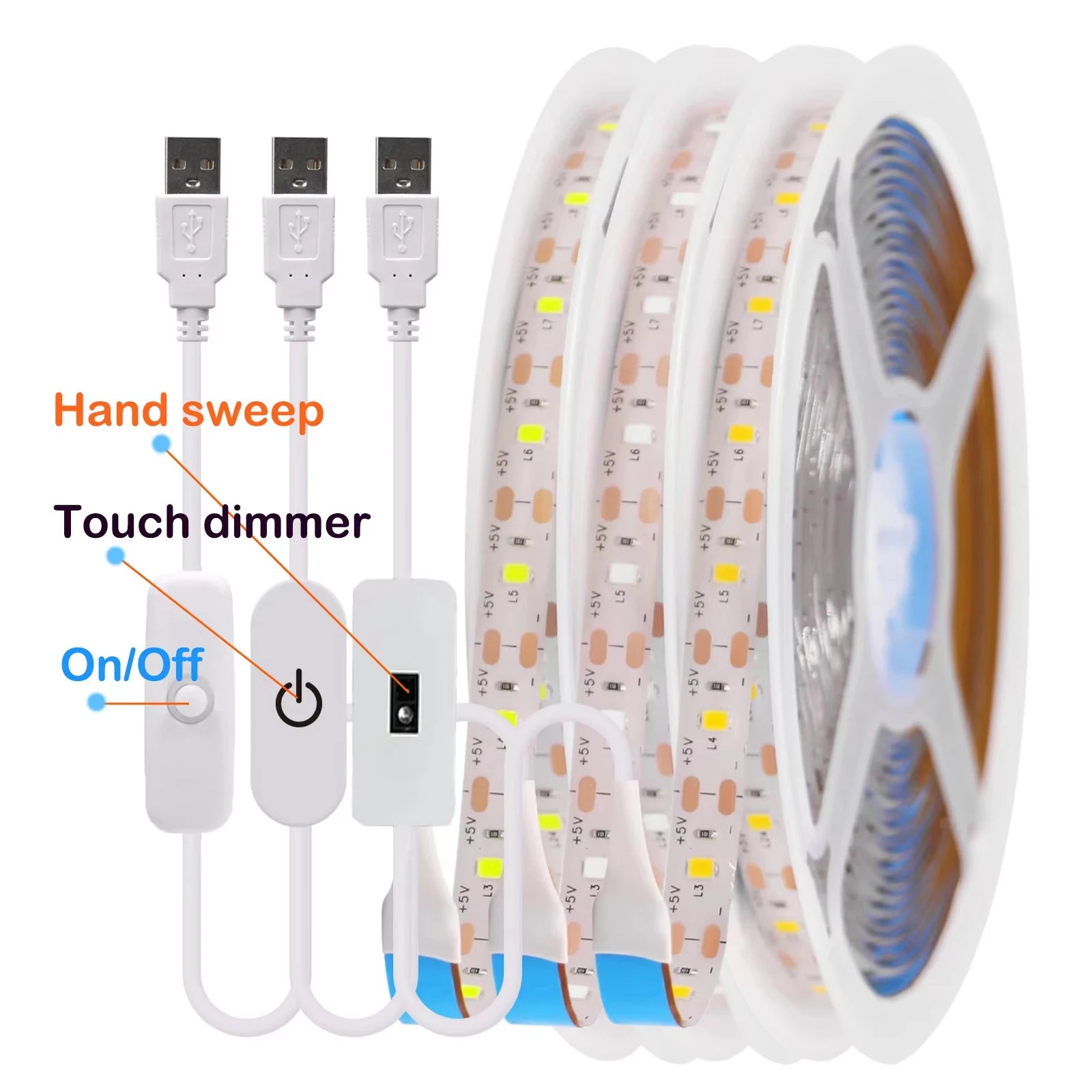 USB LED Strip Light DC5V 2835 With Dimmer/ON OFF Switch Warm Cool White Red Blue Green Pink Led Ribbon Ceiling Cabinet Light