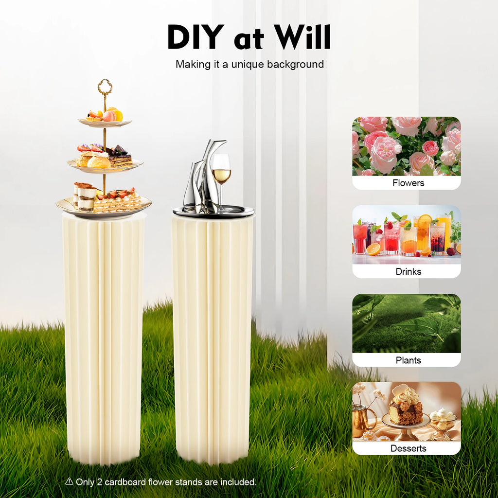 2pcs Foldable Cardboard Flower Stands 100cm Wedding Centerpieces Display Dessert Table Milky White Cardboard, Acrylic For Party