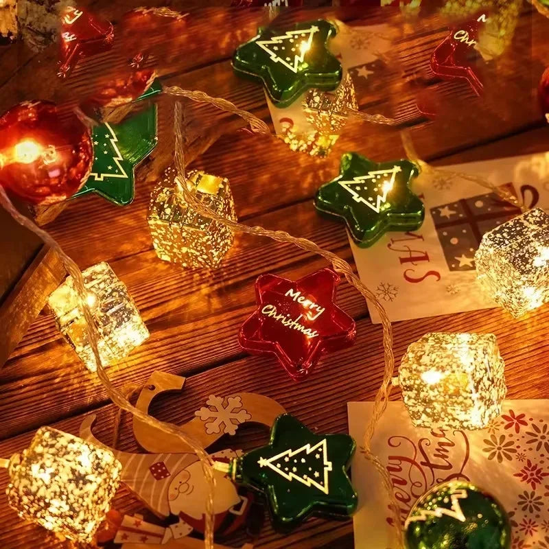 2025 Candy Cane Christmas Lights Santa Claus Snowman Lamp Xmas Tree String Hanging Ornaments Merry Christmas Decor