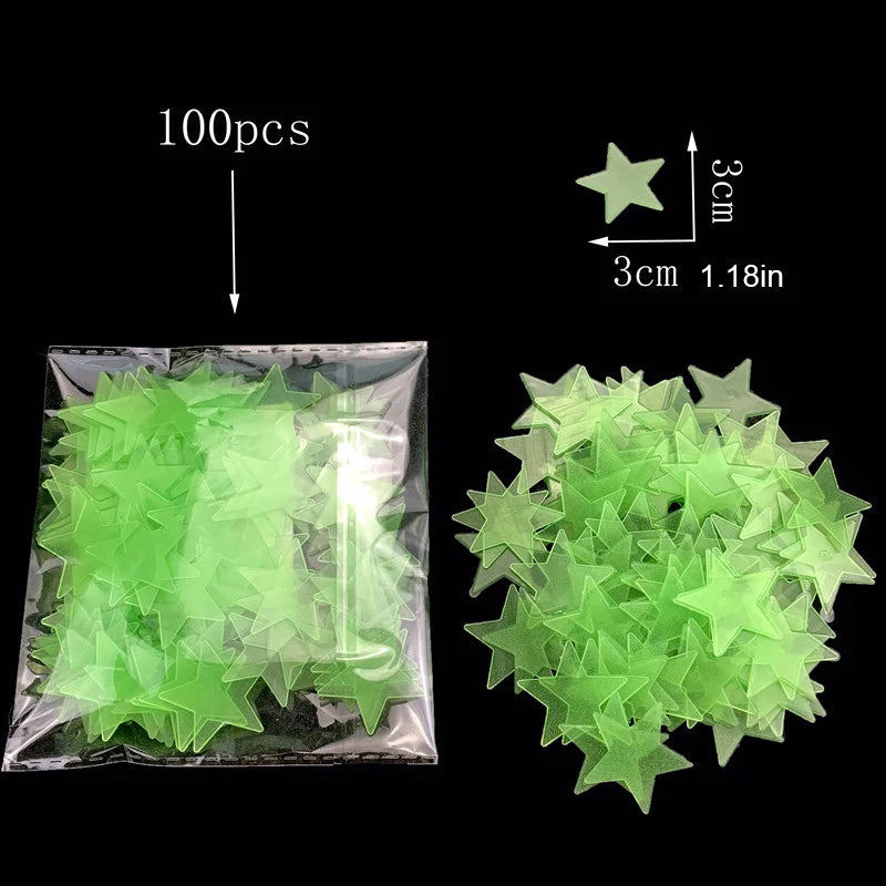 100/50/3pcs Glow In The Dark 3D Star Moon Wall Stickers Glow Sticker Christmas New Year Bedroom Ceilings Decor Glow Wall Sticker