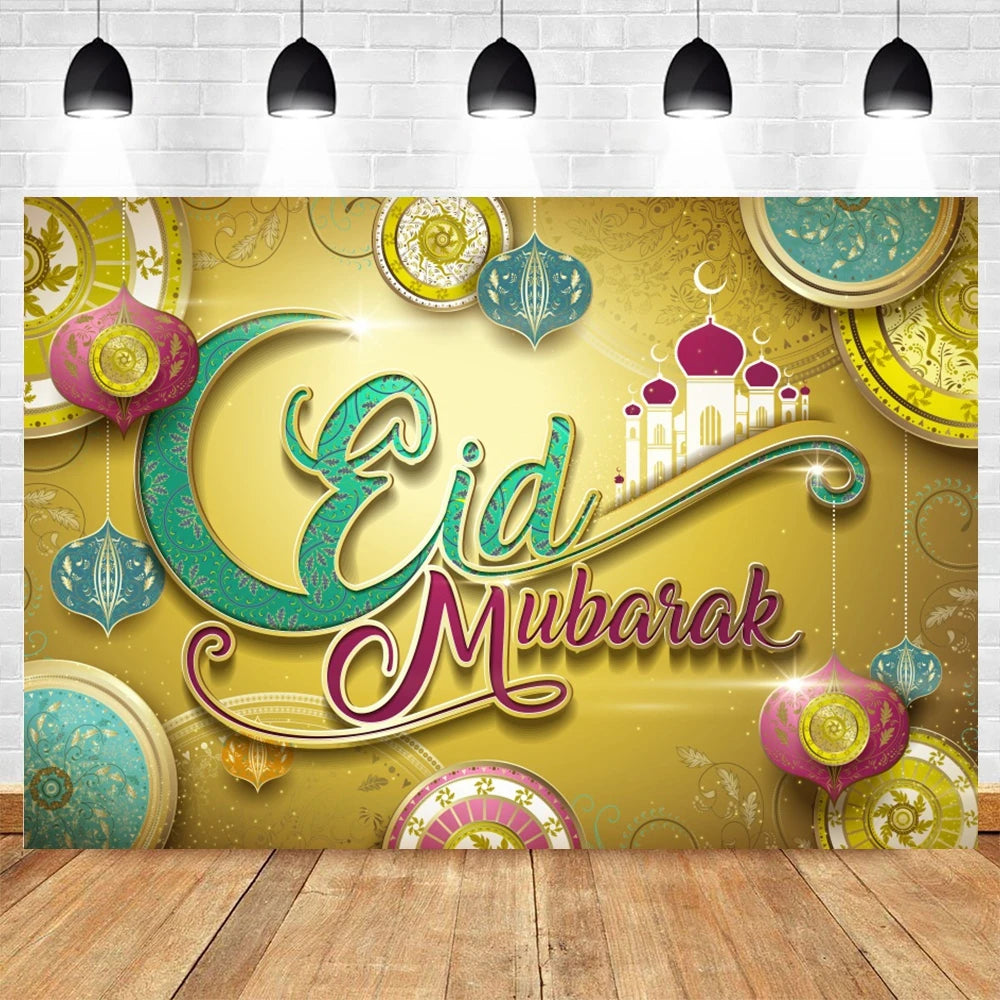 Ramadan Kareem Backdrop Eid Mubarak Party Lantern Flower Moon Islamic Family Party Photography Background Decor Banner Poster