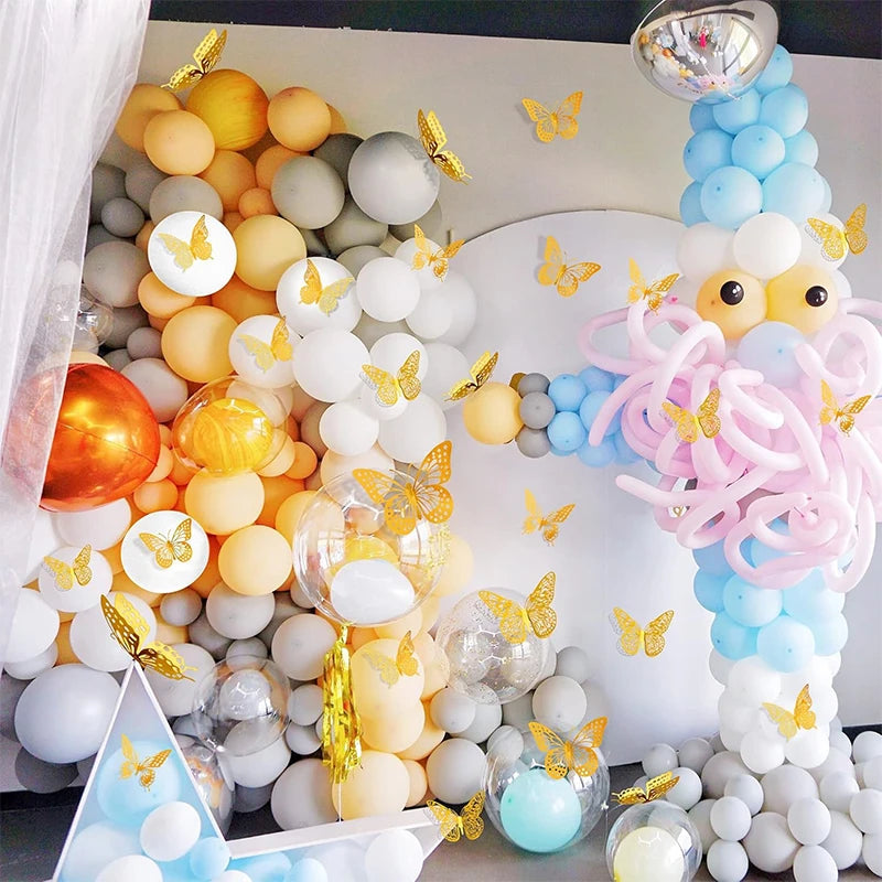 12/24/48Pcs 8cm 3D Butterfly Wall Stickers Gold Butterfly Decorations for Butterfly Birthday Party Cake Room Window Garden Decor