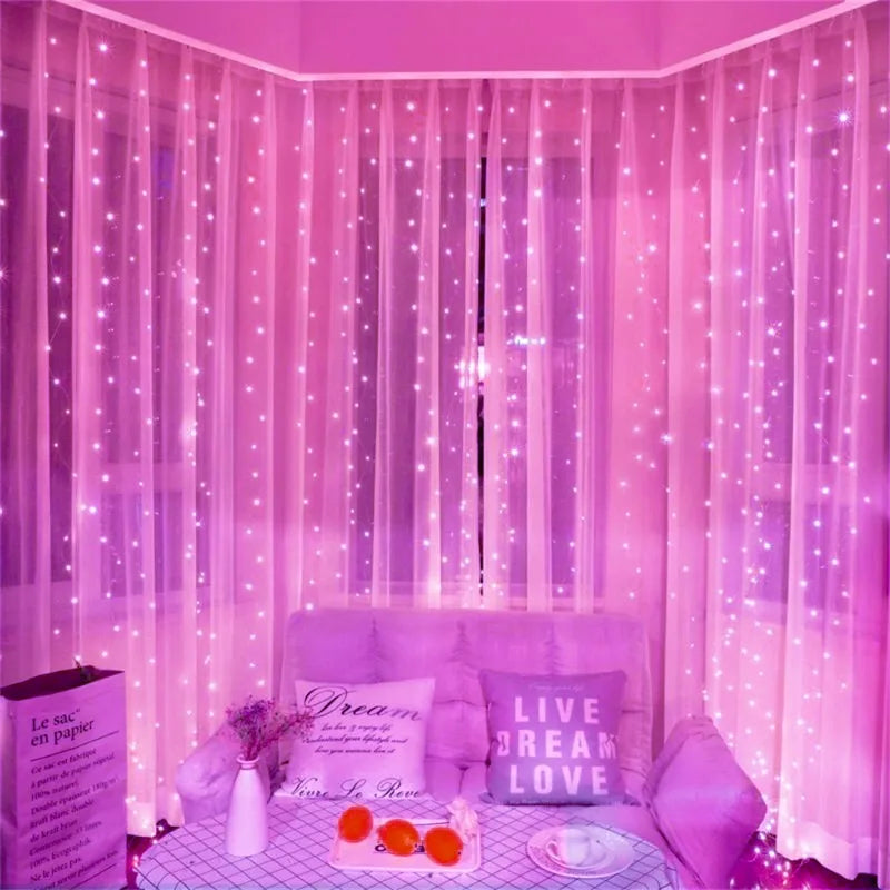 Battery Power LED Fairy Curtain Light String Ramadan Home Decoration 2026 Valentine's Day Eid Mubarak Bedroom Outdoor Decoration