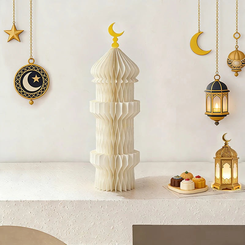 Ramadan Paper Art Desktop Decoration Castle Decoration 3d Honeycomb Castle Eid Al Fitr Party Stars Castle Party Products Gifts