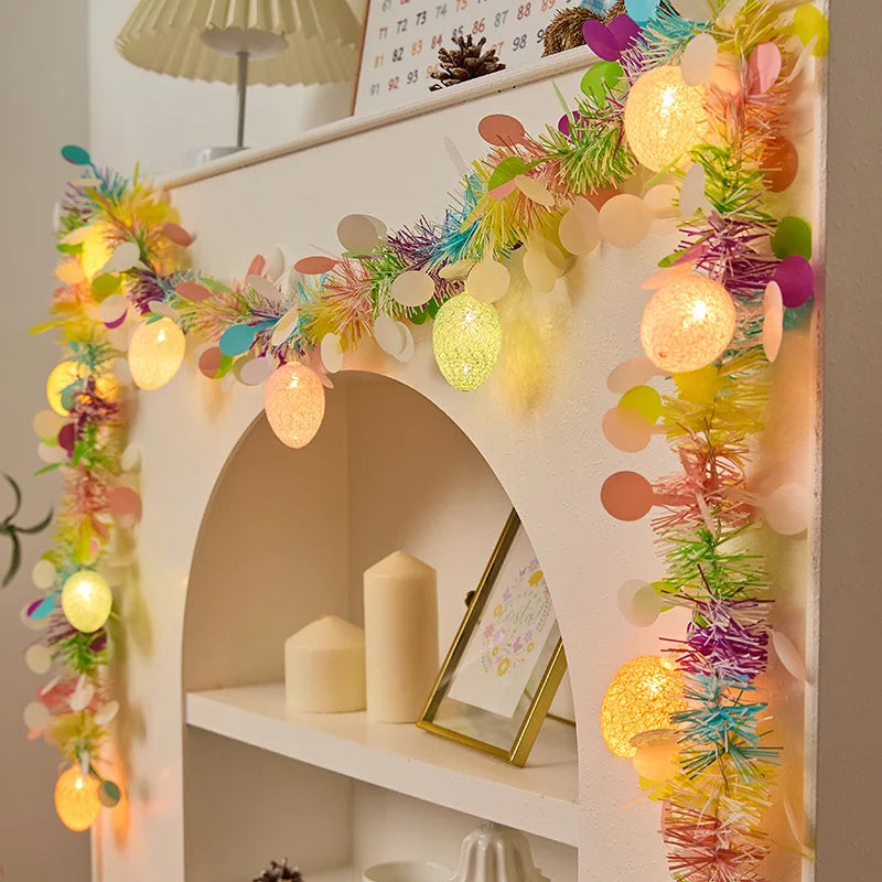 2M Artificial Easter Lights String with Eggs Hanging Ornament for Spring Easter Party Home DIY Craft Wreath Birthday PartyDecor