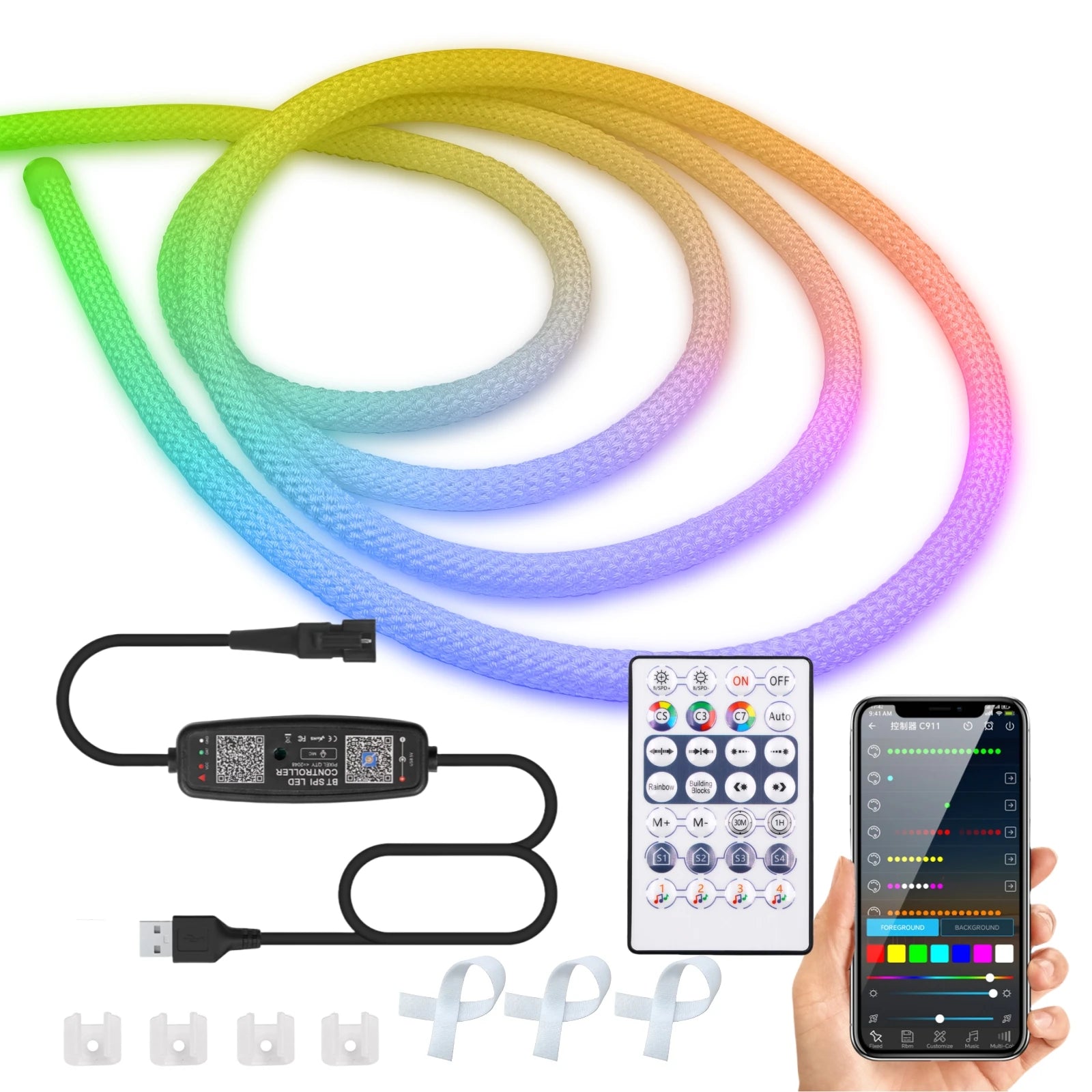 USB WS2812B WS2811 Round Reticulate Neon LED Strip DC 5V 360 Degree Addressable Bluetooth RGBIC Flexible Silicone Tape IP67 Rope