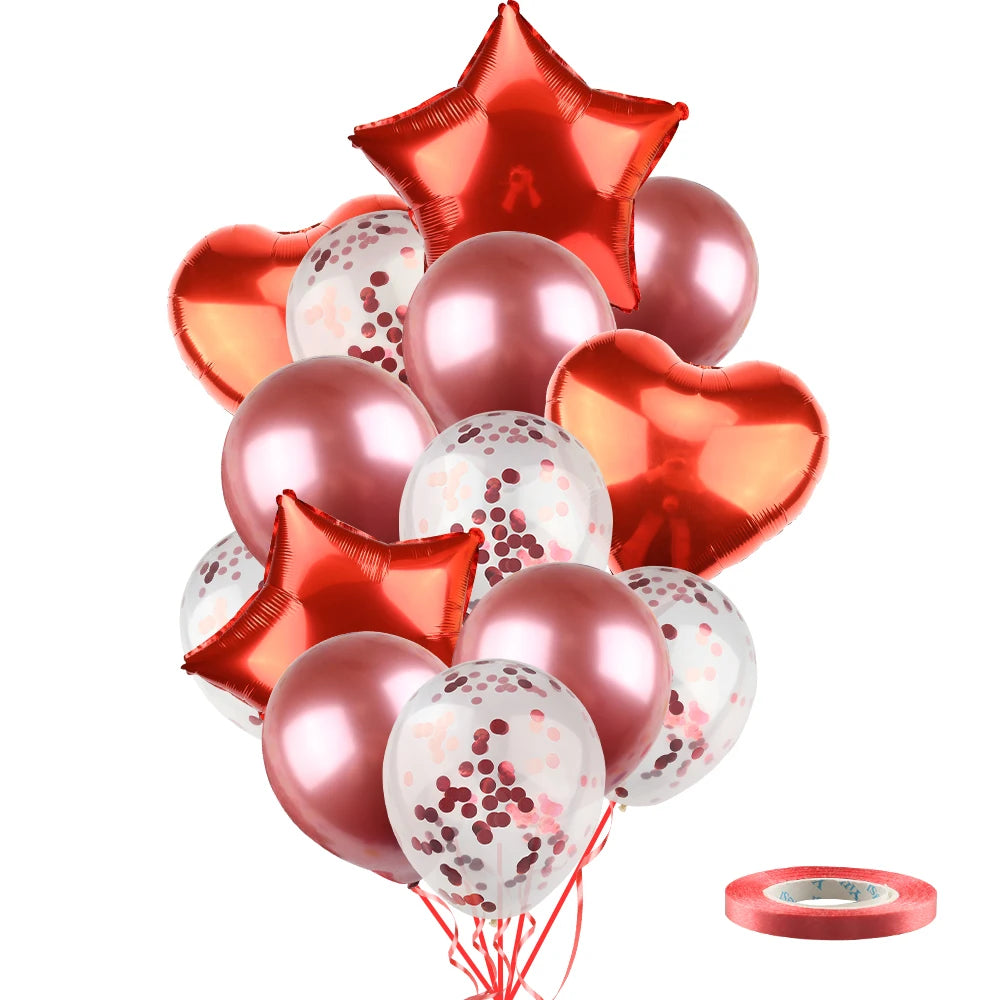 Heart Star Balloon Metallic Balloons 14pcs Gold Red Blue Pink Confetti Baloon Set For Happy Birthday Baby Shower Wedding Globos