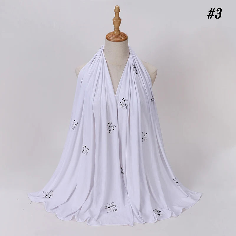 Ribbed Jersey Hijab Soft Breathable Stretch Scarf Shiny Sequins Muslim Shawls Wraps Islamic Headscarf Foulard