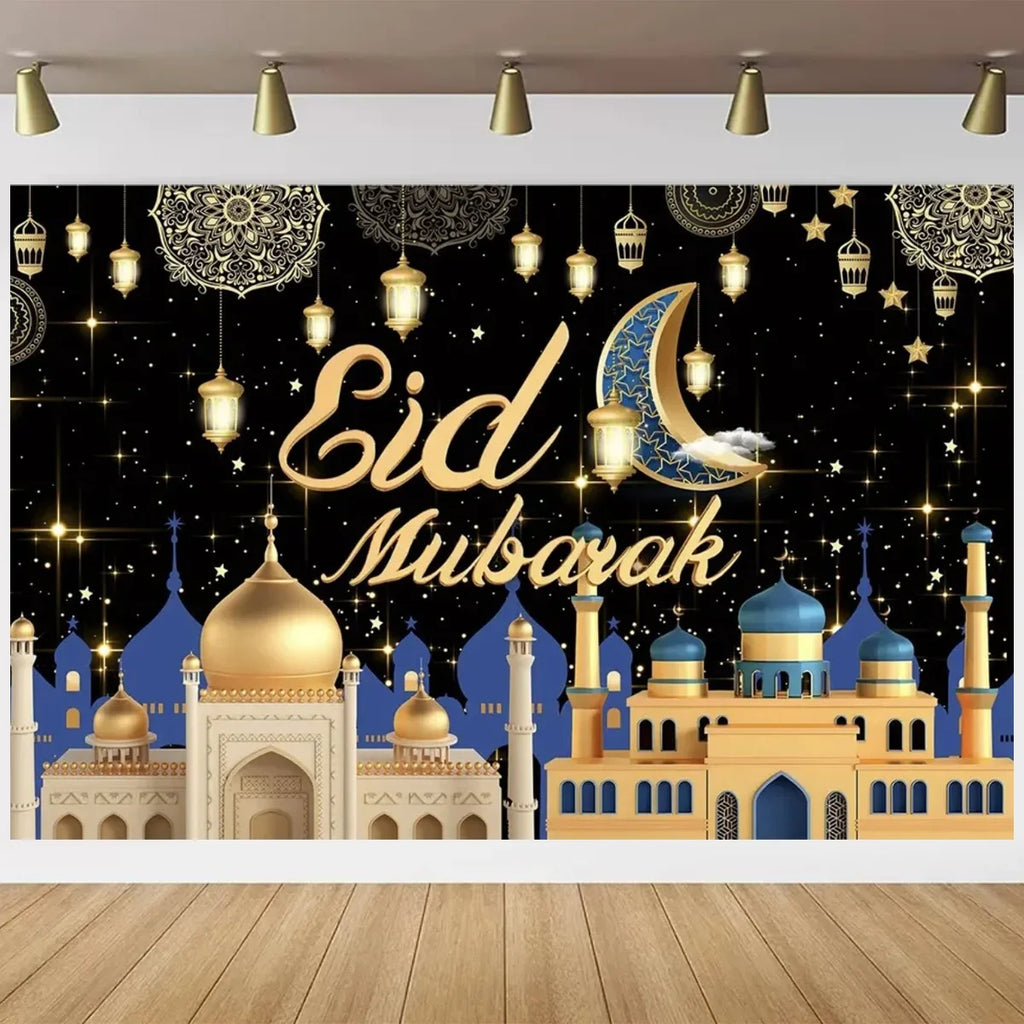 Eid Mubarak Backdrop for Photography EID Al Adha Muslim Ramadan Kareem Moon Lantern Islamic Eid al-Fitr Photo Background Props