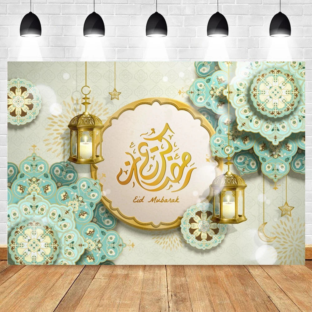 Eid Mubarak Backdrop for Photography EID Al Adha Muslim Ramadan Kareem Moon Lantern Islamic Eid al-Fitr Photo Background Props