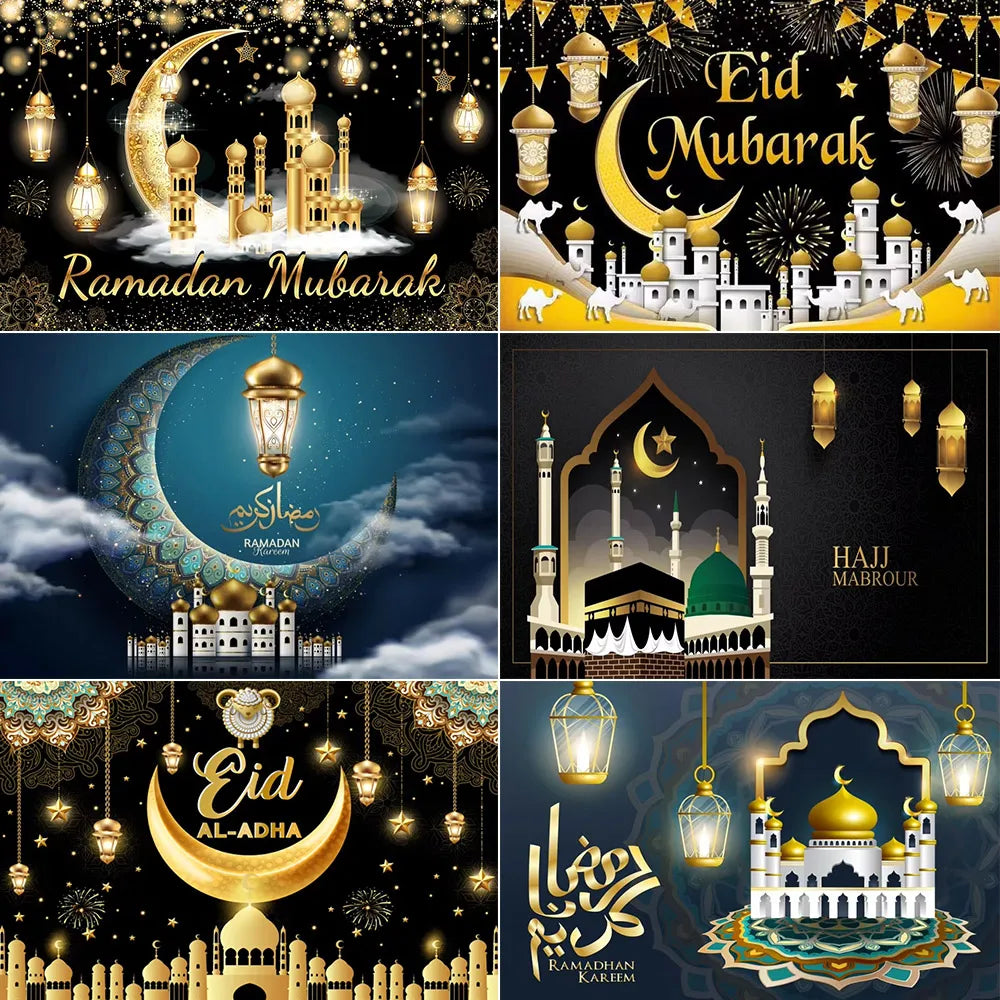 Happy EID Ramadan Festivals Mosque Moon Lantern Mubarak Poster Party Decoration Banner Photo Background Photography Prop Supply