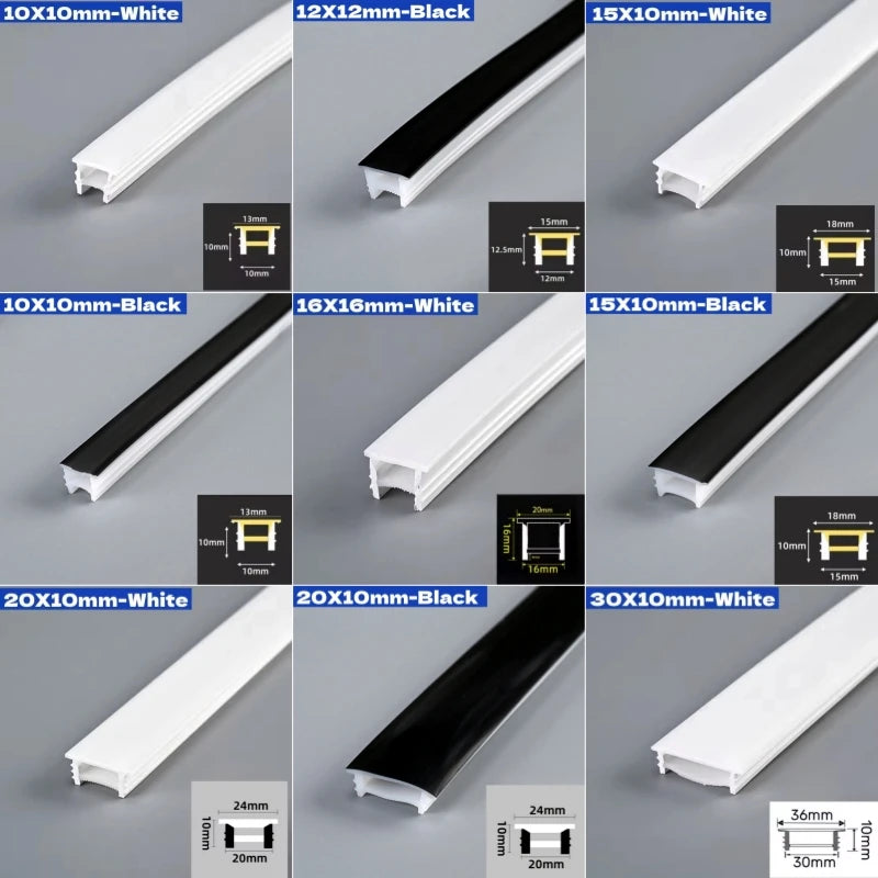 Black Flexible LED Neon Rope Lamp Silicone Tube Diffuser Recessed Channel For WS2811 WS2812B Waterproof Ribbon Neon Strip Lights
