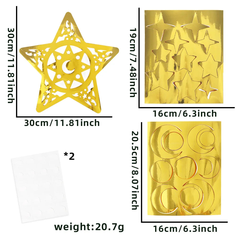 Ramadan Eid Moon Festival Party Decor - Gold Hollow - Star Crescent Letter Wall & Window Stickers
