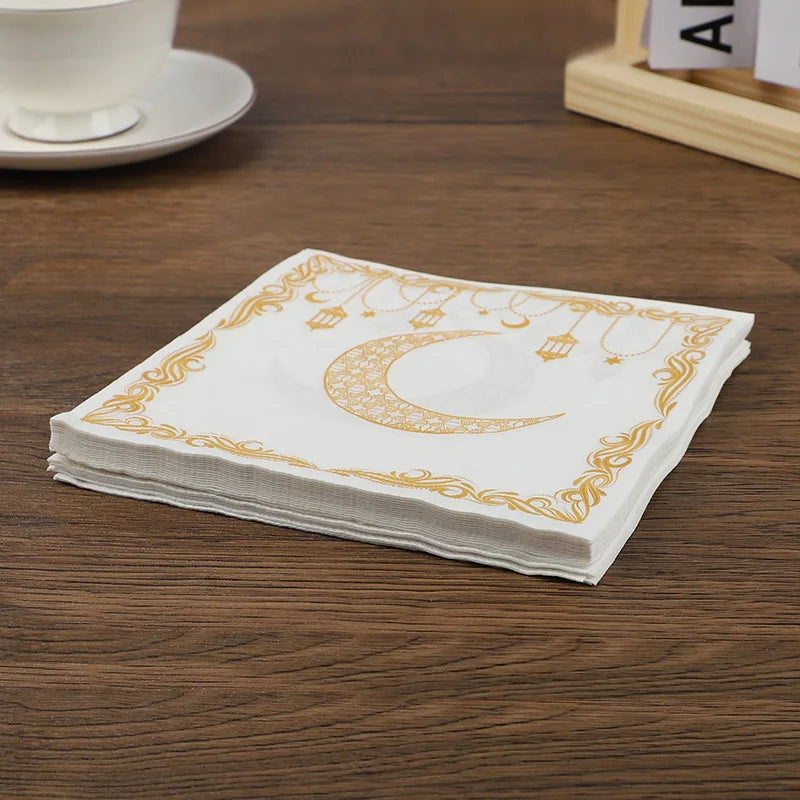 20Pcs Ramadan Paper Napkins Gold Moon Star Disposable Paper Tissues 2026 Muslim Islamic Eid Party Home Table Decoration Supplies