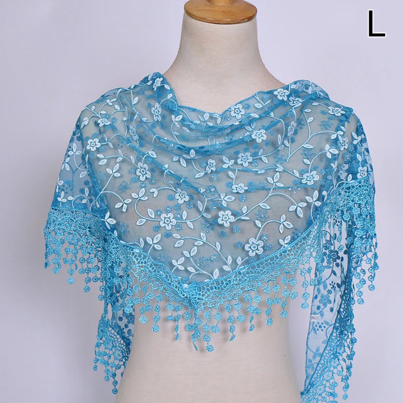 Women Lace Scarf for Church Tassel Triangle Scarf Sheer Floral Scarves Church Prayer Shawl Spanish Mantilla Lace Bufanda Mujer
