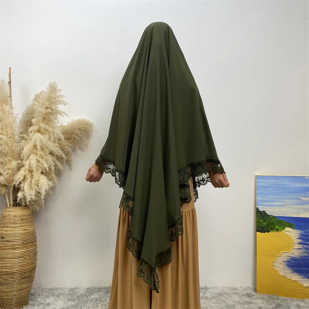 Eid Khimar Lace Long Khimar Hijab Scarf Muslim Modest Prayer Hijabs Islam Clothing Ramadan Djellaba Kebaya Jalabiya Headscarf