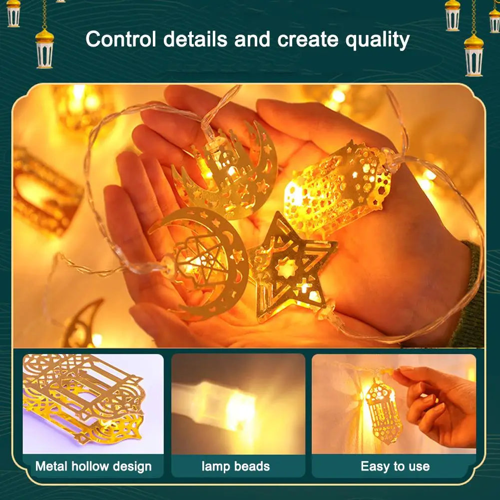1.5M 10LED EID Mubarak String Lights Islam Muslim Festival Party Decor Moon Star Castle Lantern Ramadan Home Party Decoration