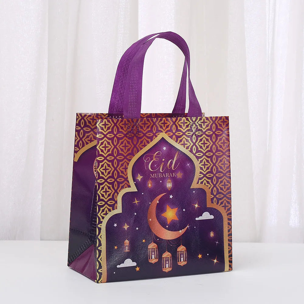 6/12pcs Eid Mubarak Non-Woven Gift Bags with Handle Ramadan Gift Packaging Bag Ramadan Kareem Decor Islamic Festival Party Favor