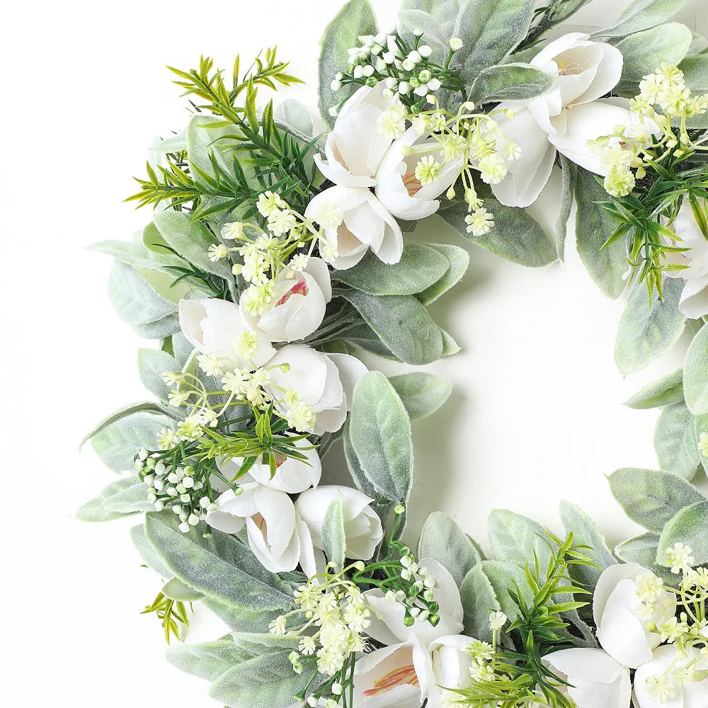 YeeNanee Vibrant Wild Flowers Spring Wreaths for Front Door Artificial Daisy Tulip Lambs Ear Summer Wreath Home Wall Decoration
