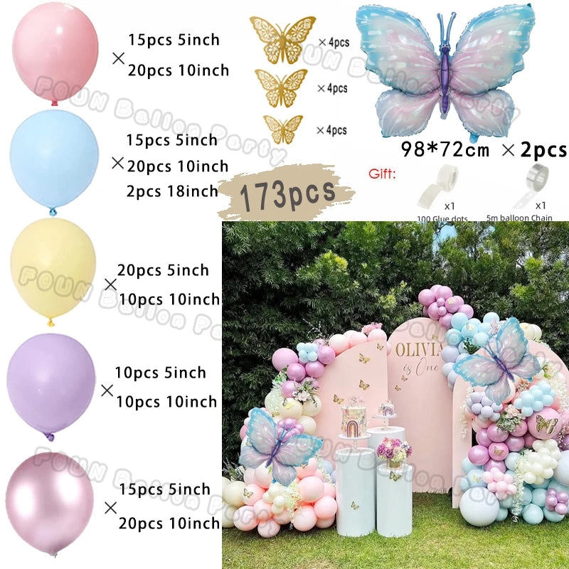 Butterfly Balloon Garland Arch Kit Macaron Purple Pink Orange Balloon Girls Birthday Party Wedding Anniversary Event Decoration