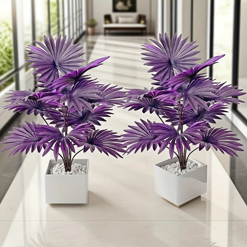 2pcs 12Leaves Purple Simulated Palm Trees Plants Realistic Artificial Trees Suitable Bedroom Outdoor Gothic Halloween Decora